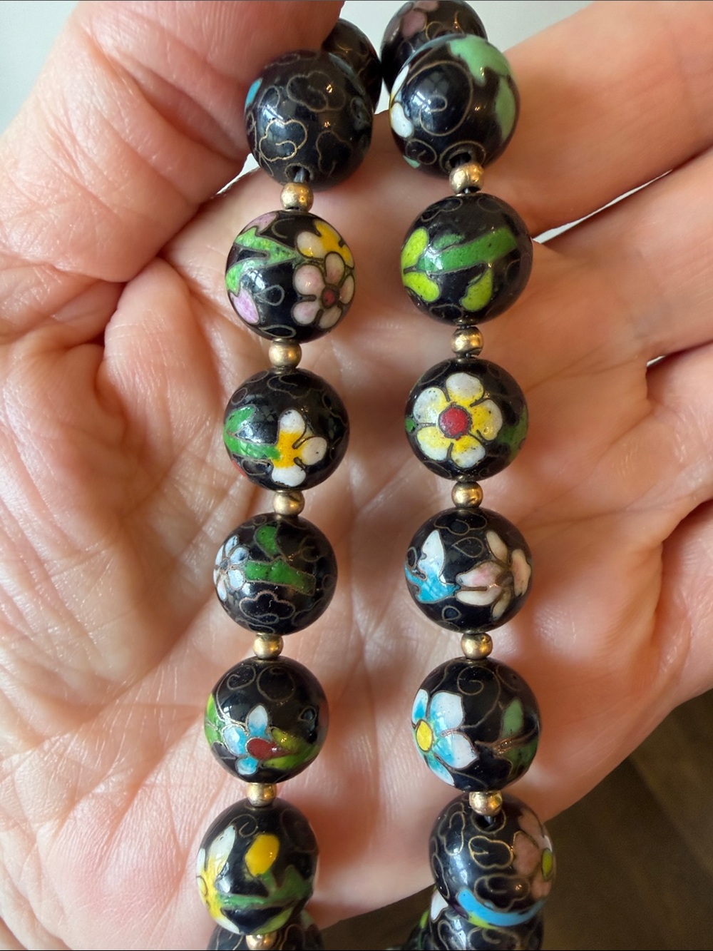 Vintage Cloisonné Necklace - Black